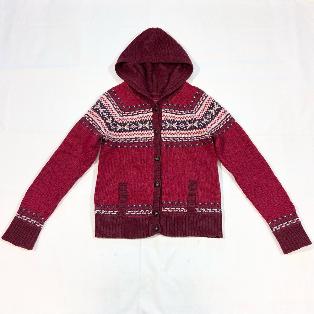 VTG Heritage 1981 Girls L Sweater Cardigan Hooded Wool Blend Holiday Fair Isle